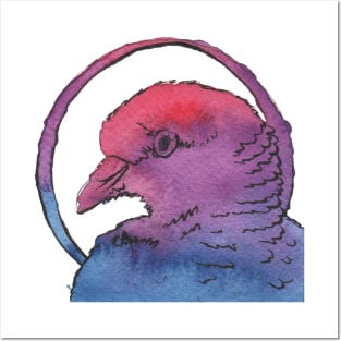 Bisexual Watercolour Pigeon | Pride Bird Posters and Art